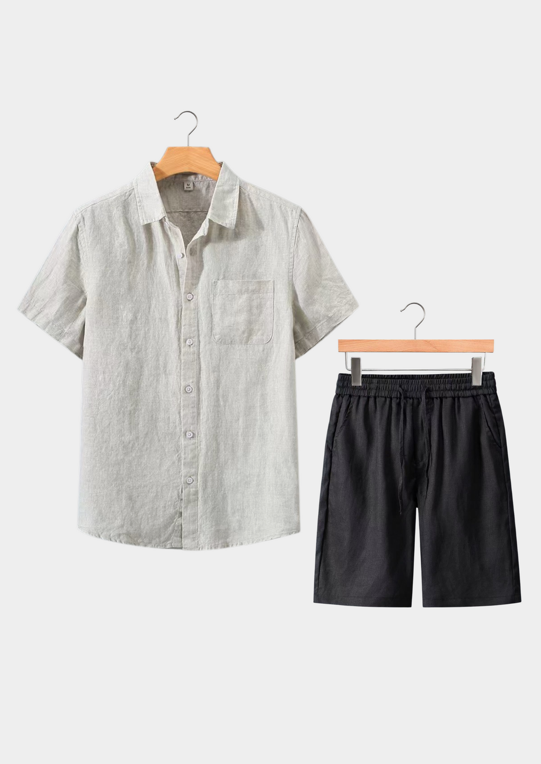 Beige & Black Linen Shortsleeve Summer Set