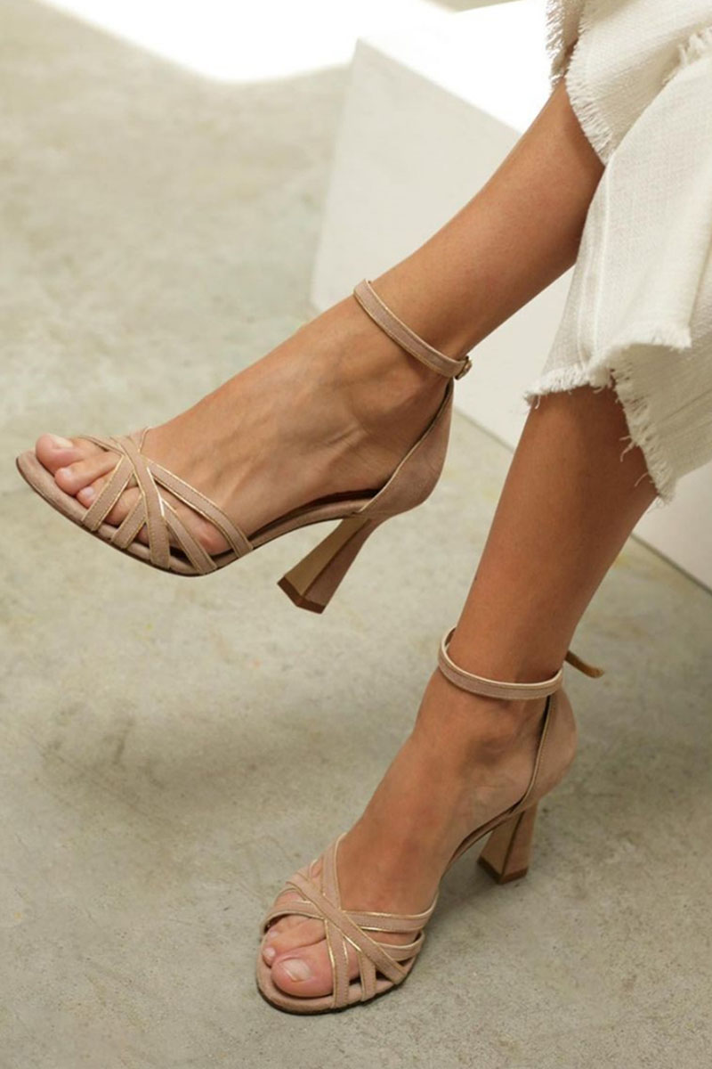 Women's Peep Toe Ankle Strap Slim Heel Sandal Beige