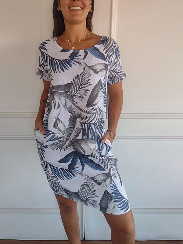 Comfortable Round-Neck Summer Dress - White 2