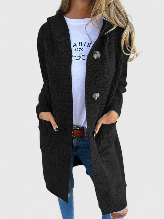 Longline Button Cardigan - Black
