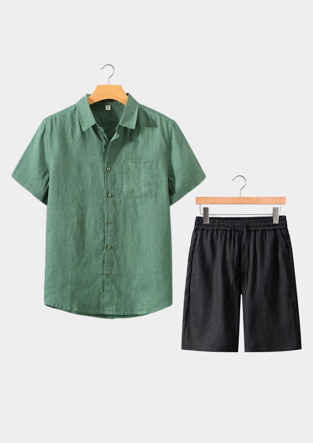 Green & Black Linen Shortsleeve Summer Set