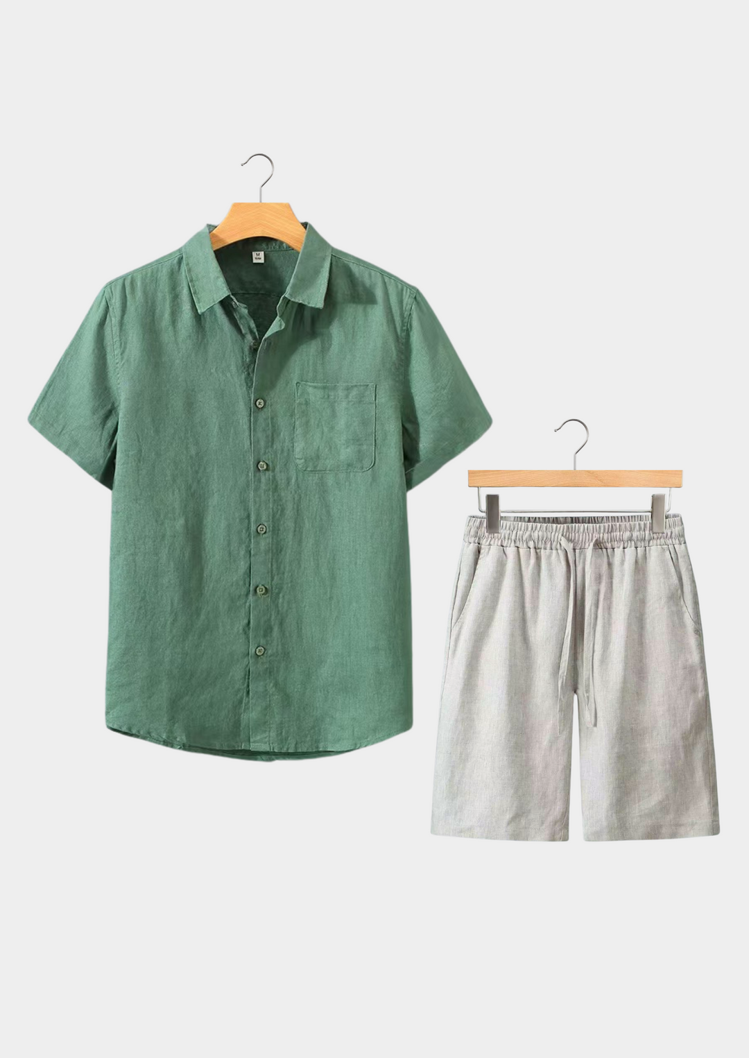 Green & Beige Linen Shortsleeve Summer Set