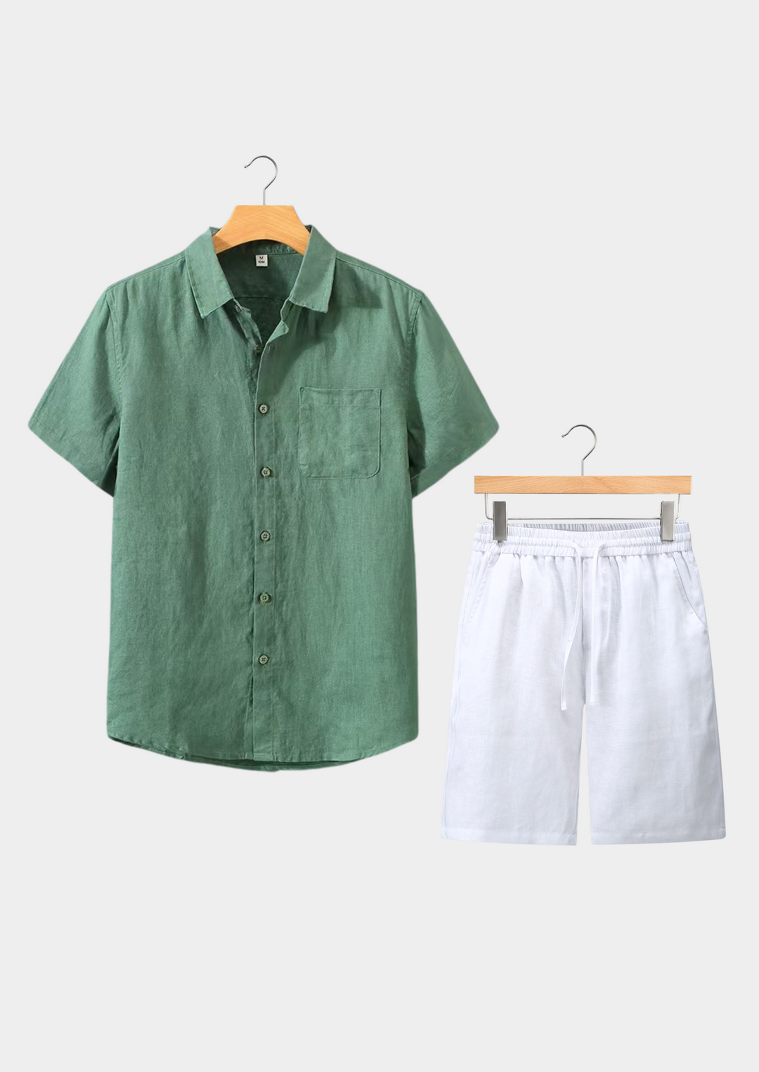 Green & White Linen Shortsleeve Summer Set
