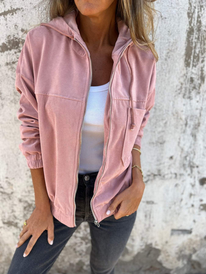 Women's casual zip-front hooded jacket in pink