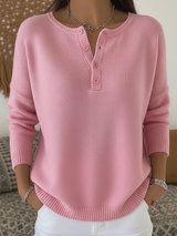 Women's Pink Button Henley Sweater