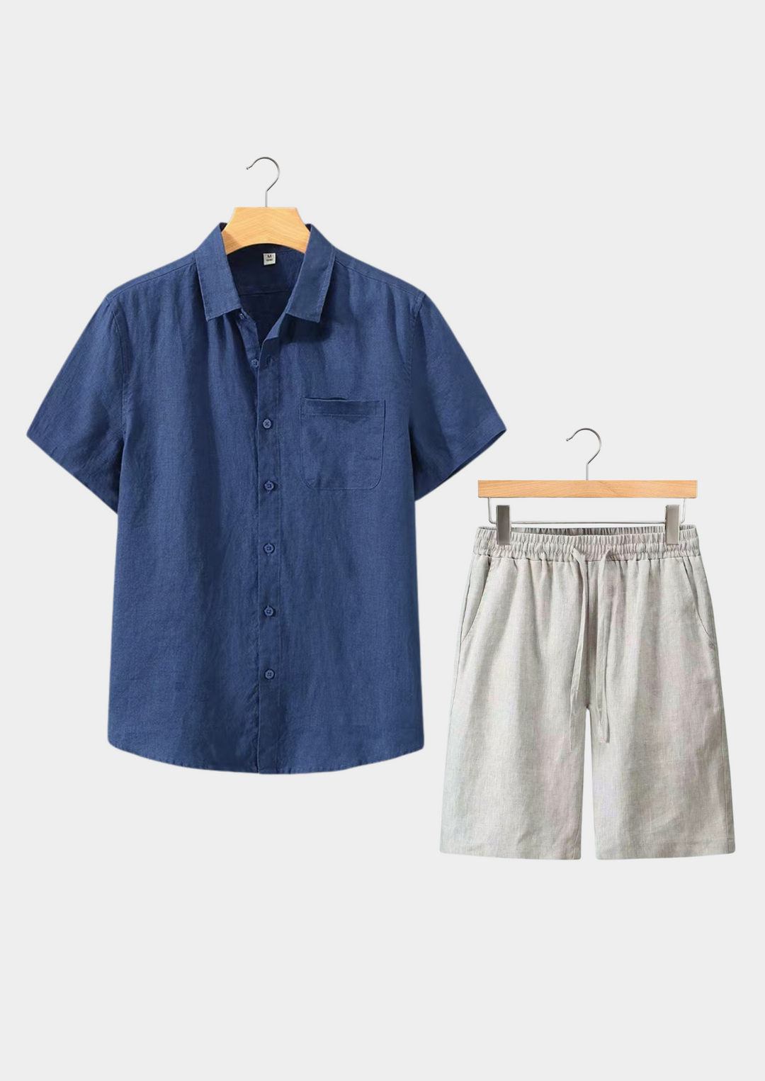 Navy Blue & Beige Linen Shortsleeve Summer Set