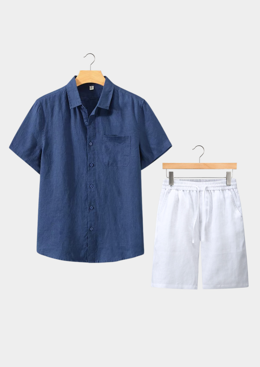 Navy Blue & White Linen Shortsleeve Summer Set