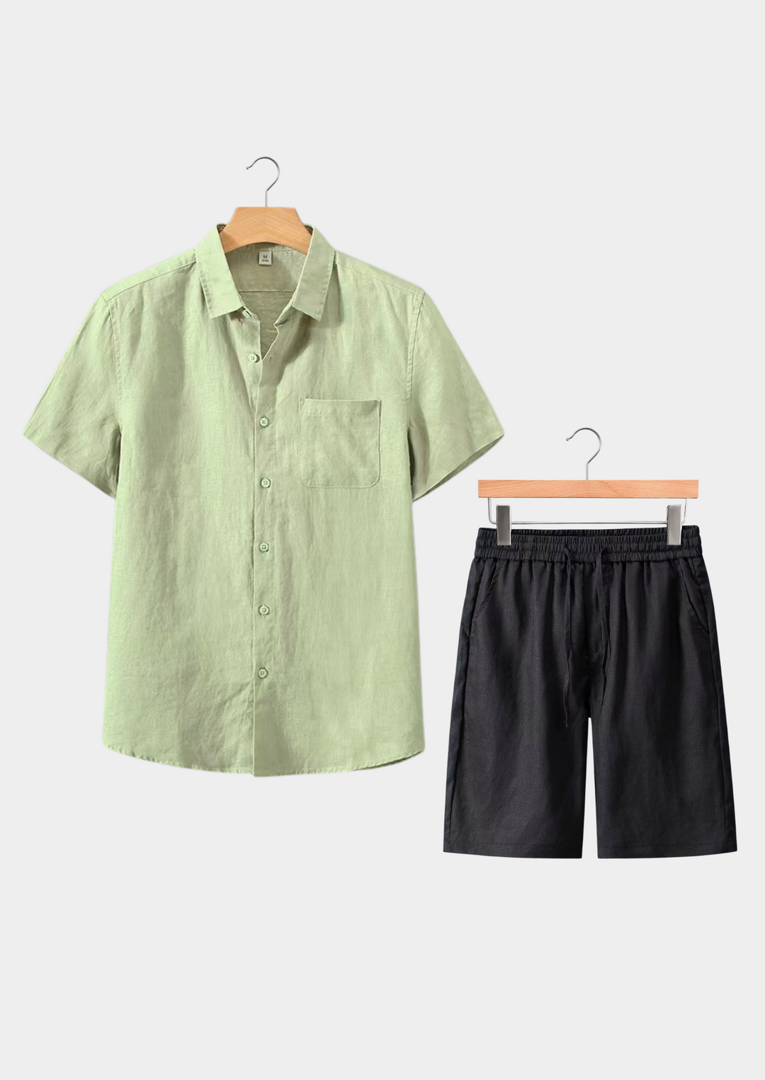 Mint Green & Black Linen Shortsleeve Summer Set