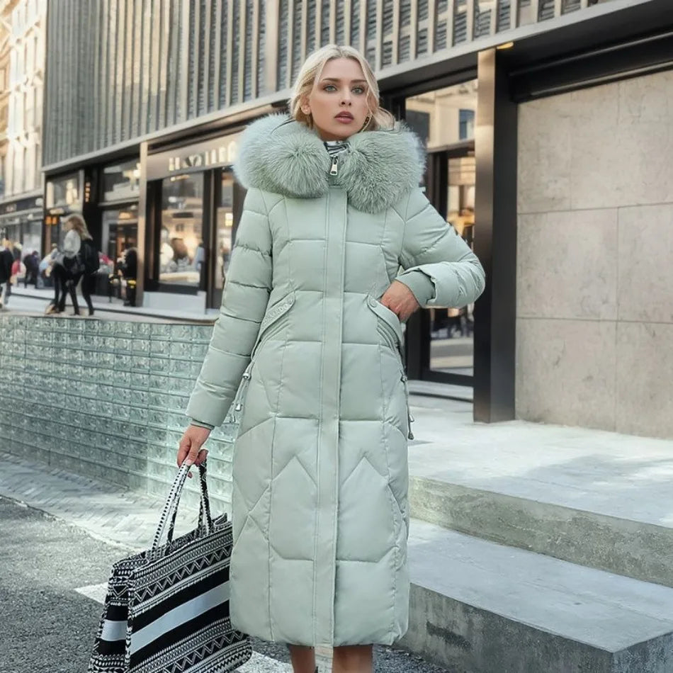Longline quilted winter puffer coat green