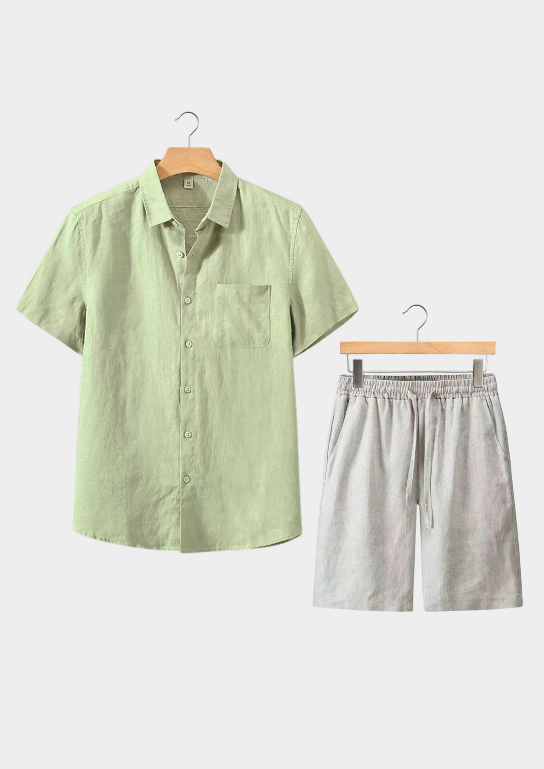 Mint Green & Beige Linen Shortsleeve Summer Set