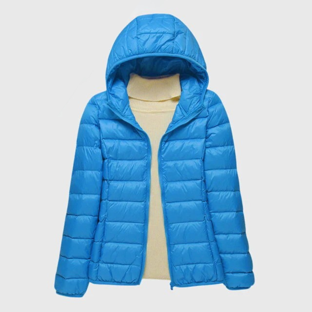Women's Quilted Puffer Jacket - Blue Hood