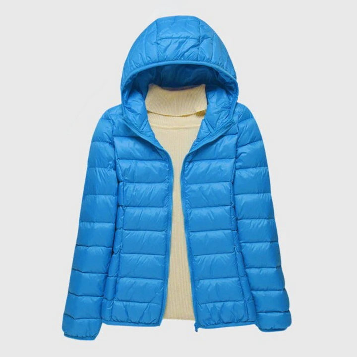 Women's Quilted Puffer Jacket - Blue Hood