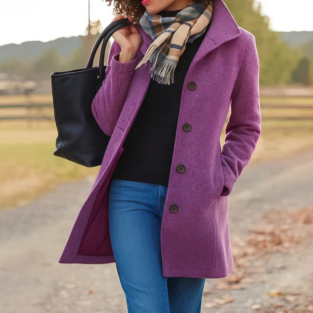 Purple button-front longline winter coat women