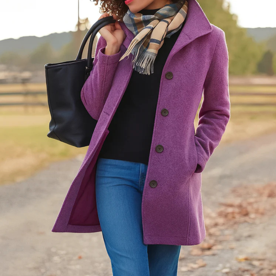 Purple button-front longline winter coat women