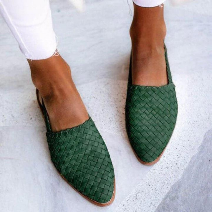 Woven vegan leather ballet flats in green