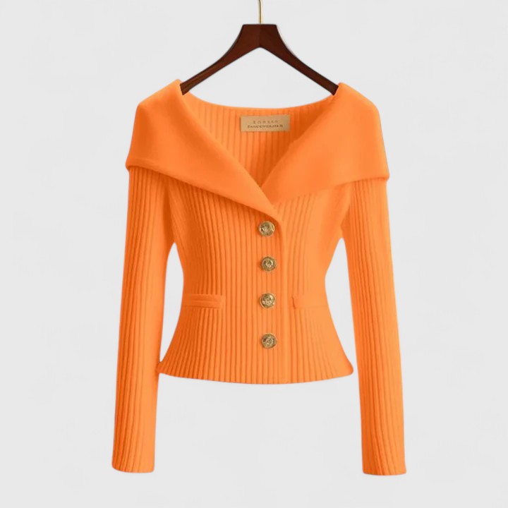 Elegant Open-Front Knit Cardigan - Orange