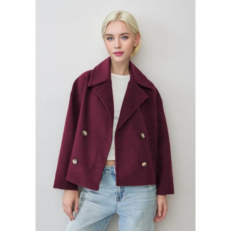 Women's short double-breasted fall jacket in red