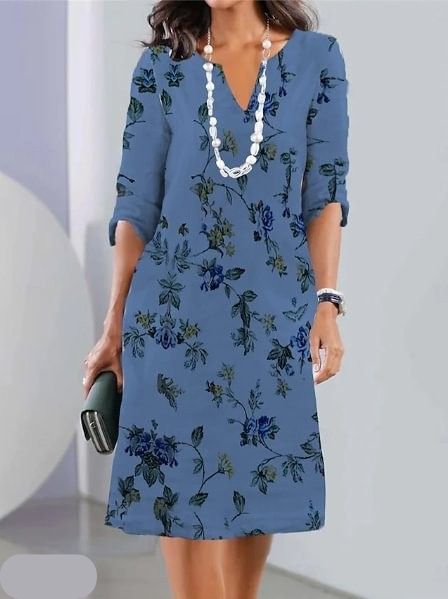 Floral Print Tunic Dress - Blue
