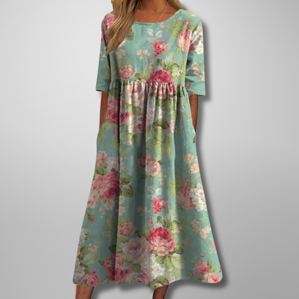 Relaxed floral midi dress in mint green