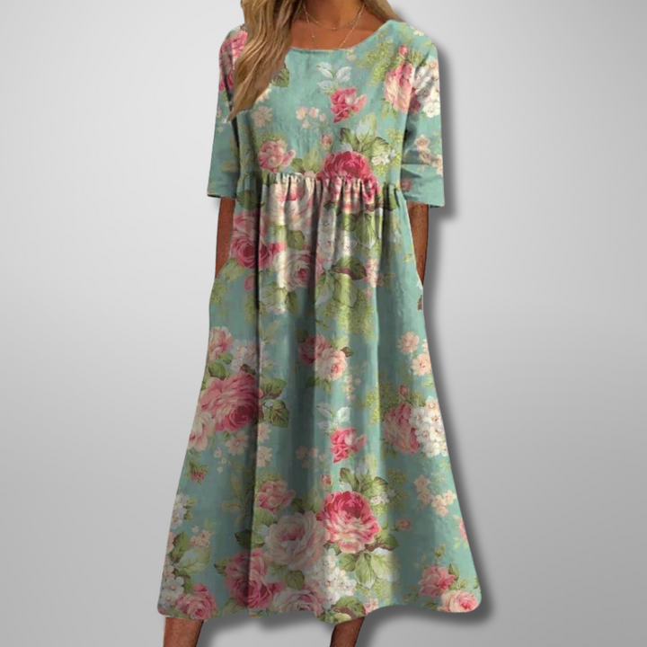 Relaxed floral midi dress in mint green