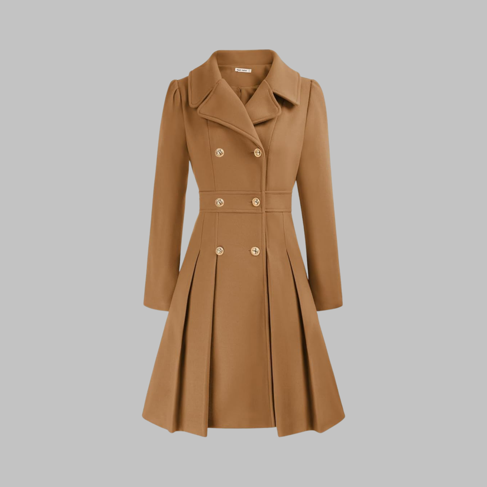 Women's Double-Breasted Longline Coat - Camel