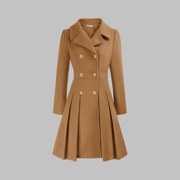 Women's Double-Breasted Longline Coat - Camel