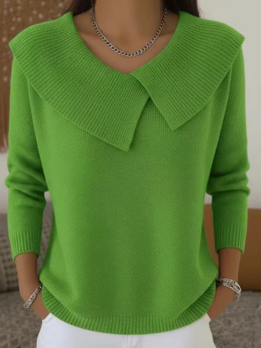 Women's pleated collar wool blend sweater detail