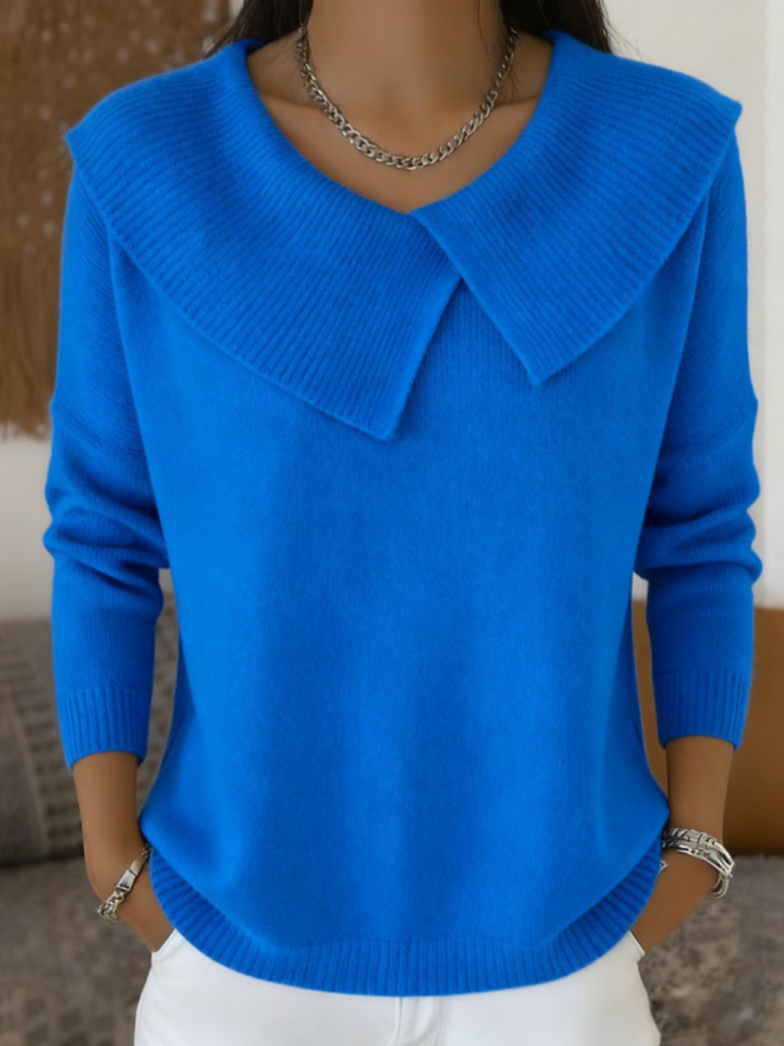 Women's pleated collar wool blend sweater detail