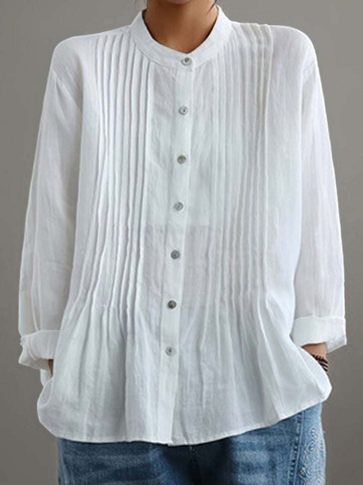 Cotton linen pleated shirt in white