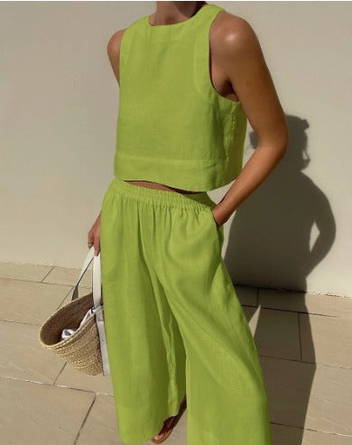 Linnen Two-Piece Set — Crop Top & Wide-Leg Pants
