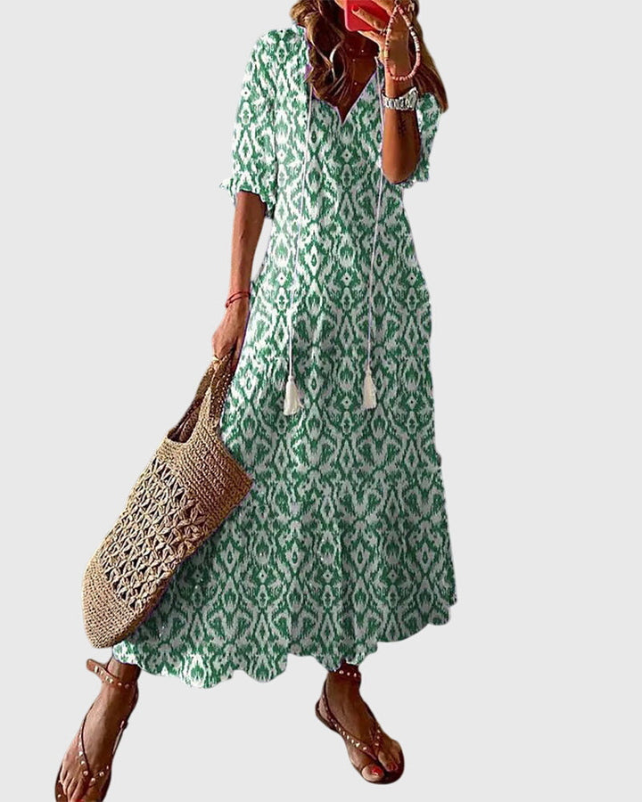 Amalia Boho Vintage Summer Dress Green
