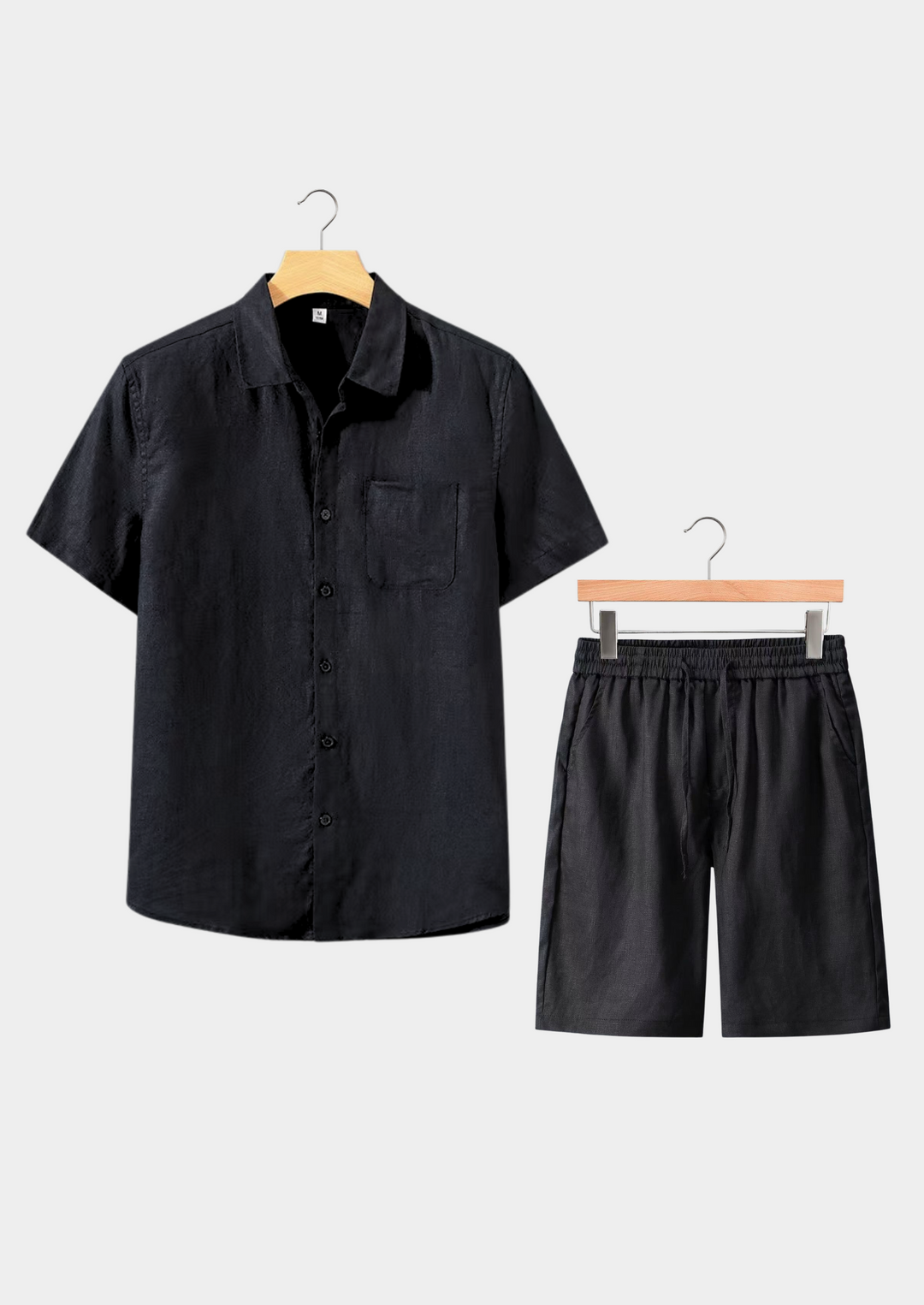 All Black Linen Shortsleeve Summer Set