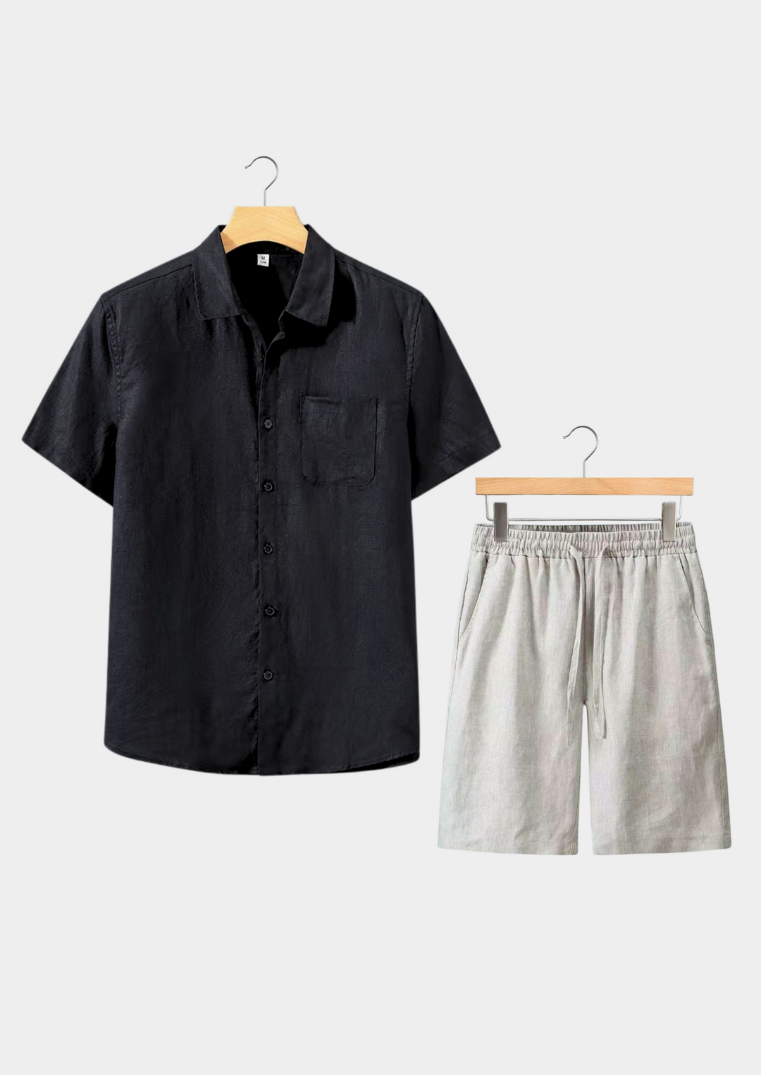 Black & Beige Linen Shortsleeve Summer Set