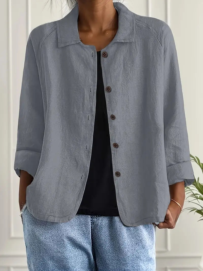 Cotton linen shirt cardigan in light grey