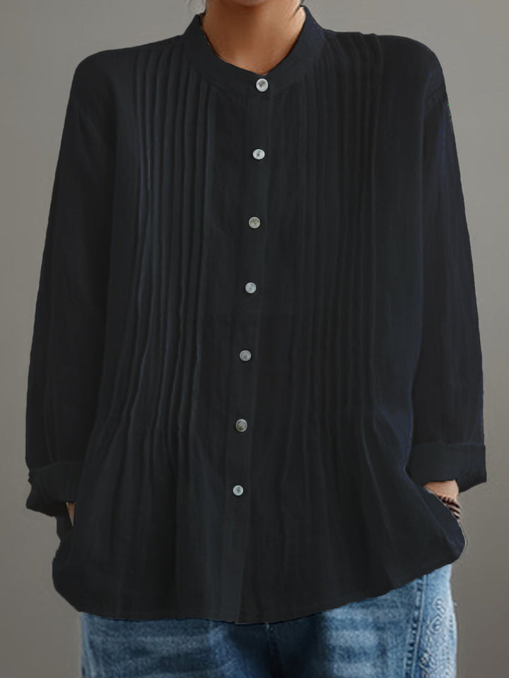 Cotton linen pleated shirt in black