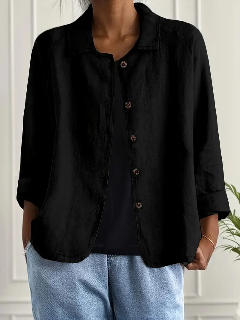 Cotton linen shirt cardigan in black