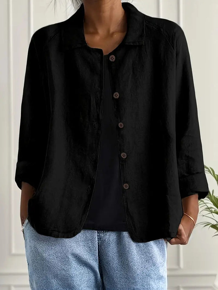 Cotton linen shirt cardigan in black