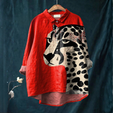 Women's Printed Linen Shirt Breathable Weave