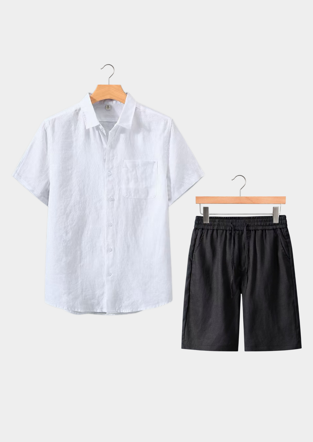 White & Black Linen Shortsleeve Summer Set