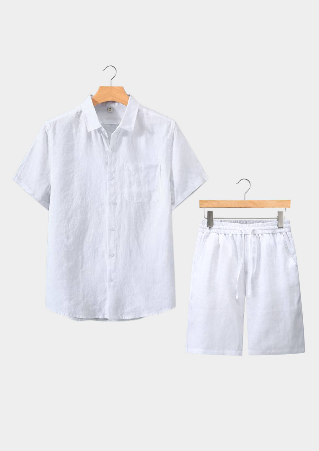 All White Linen Shortsleeve Summer Set
