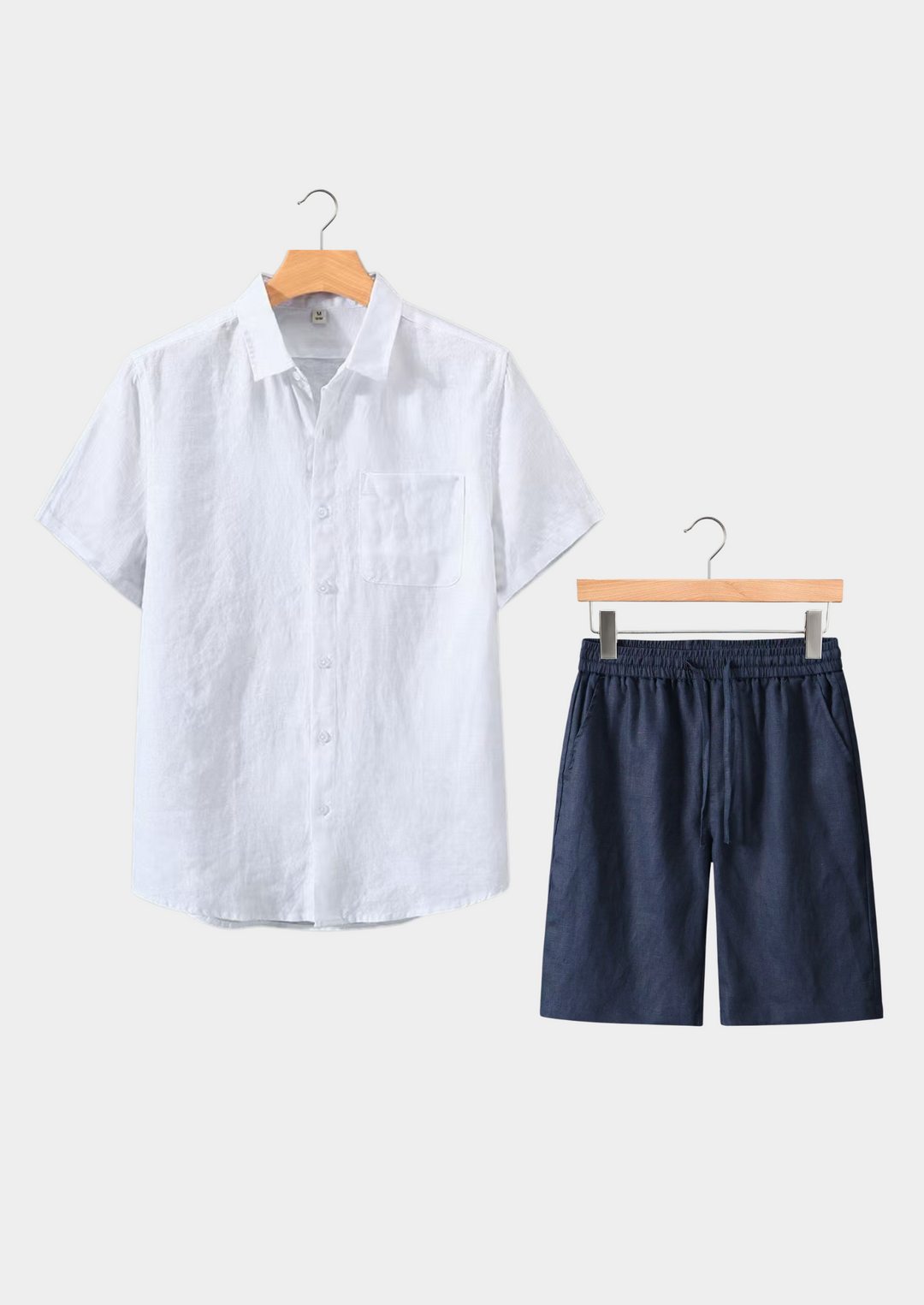 White & Navy Blue Linen Shortsleeve Summer Set