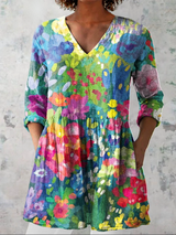 Women's Multicolor Print V-Neck Long Blouse — Maelle