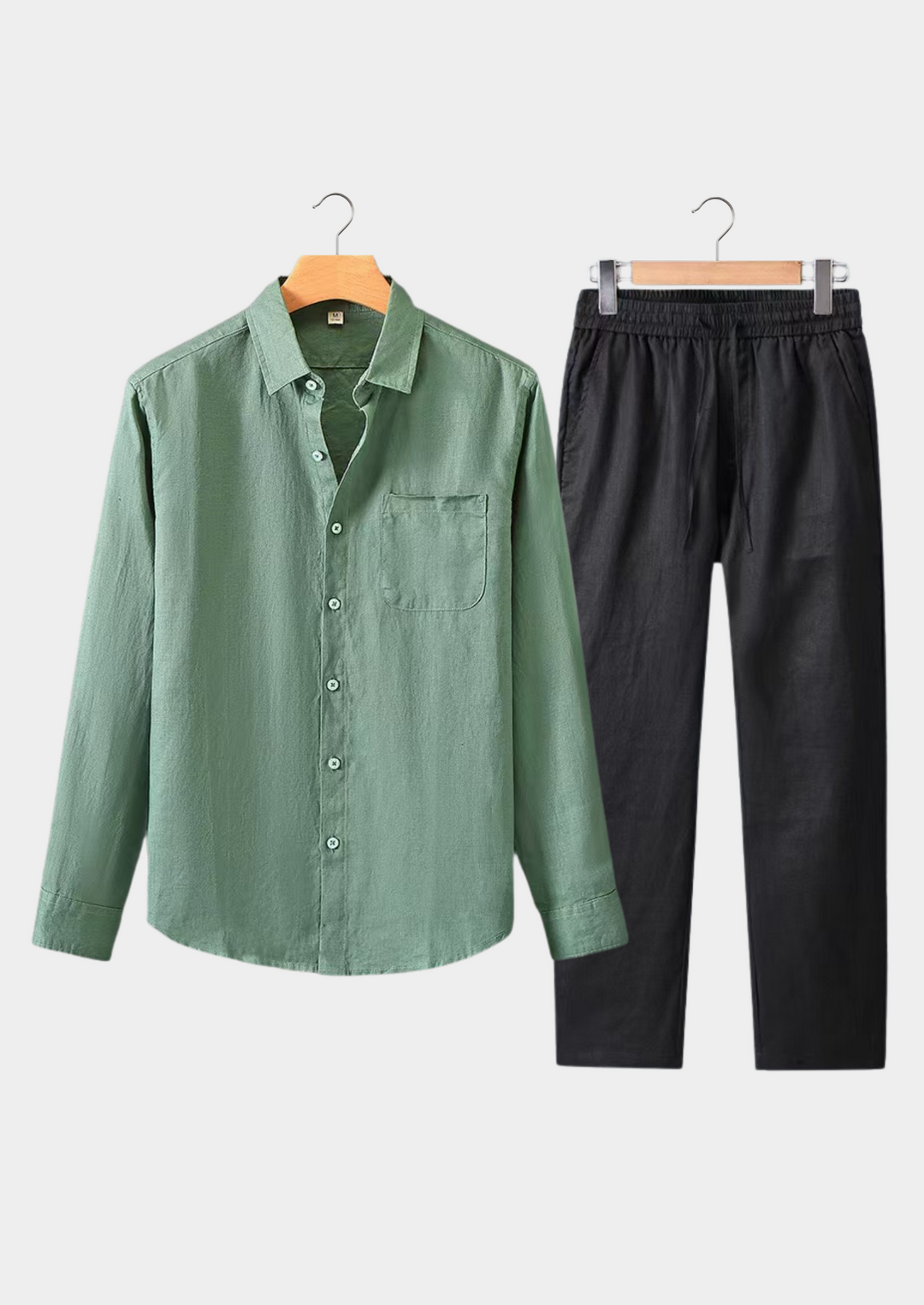Green & Black Linen Longsleeve Summer Set