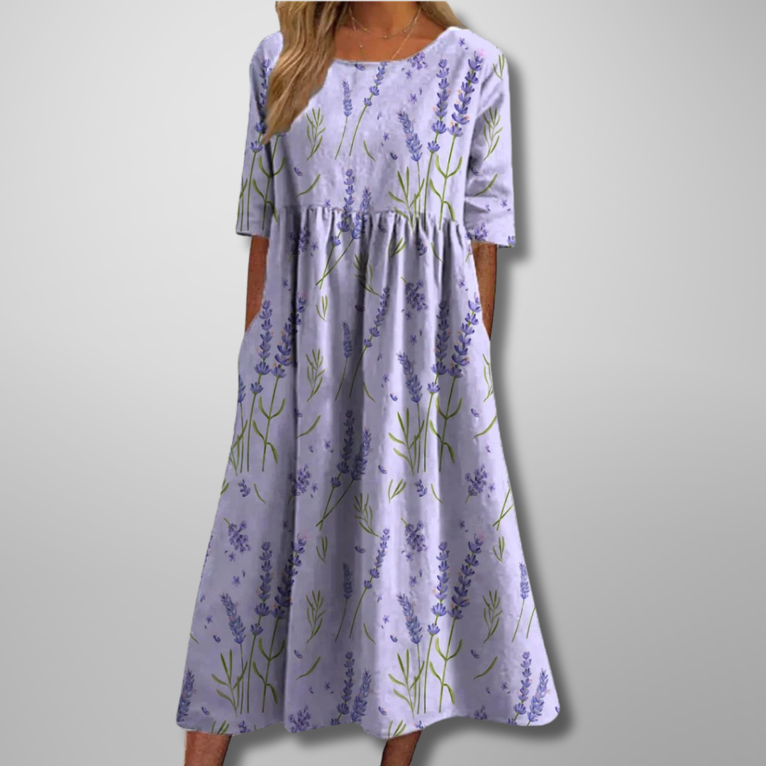 Relaxed floral midi dress in lavender