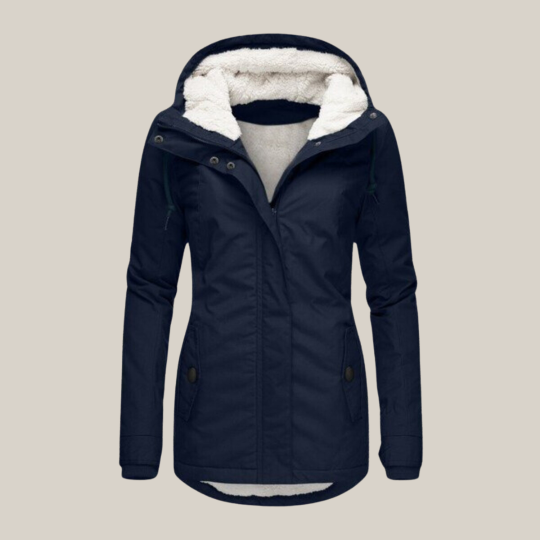 Women's warm-lined hooded winter jacket in blue
