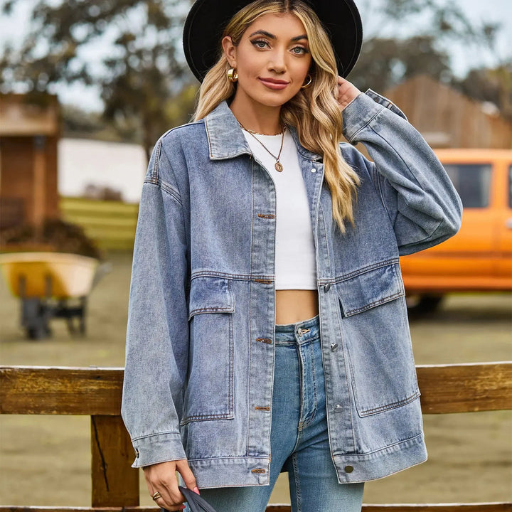 Oversized Denim Shirt Jacket in light blue