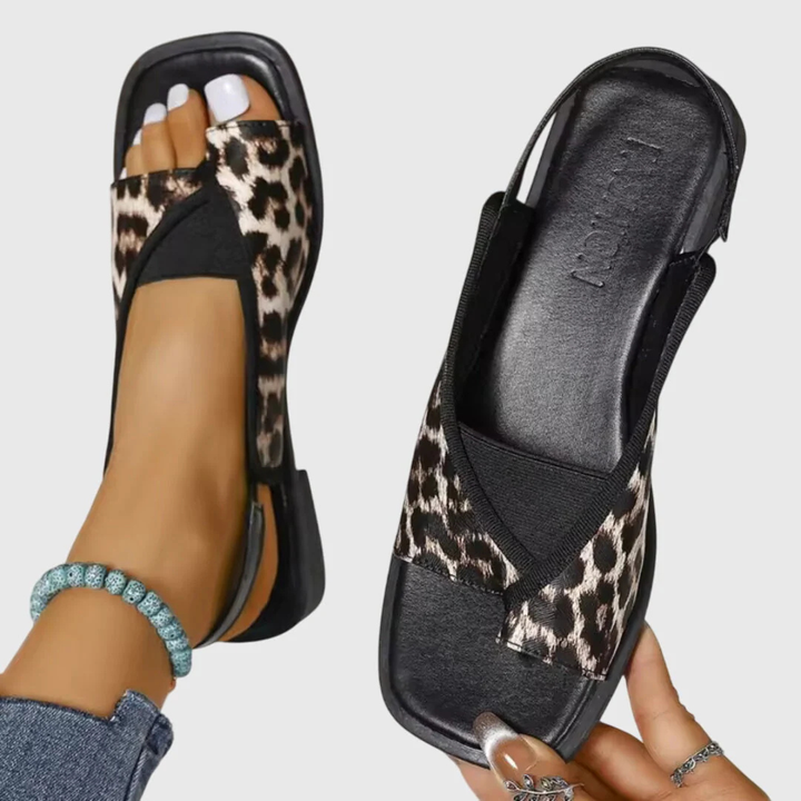 Orthopedic Square-Toe Slide Sandals - Leopard Print