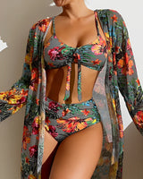 Tropical Print Bikini Set with Cover-Up