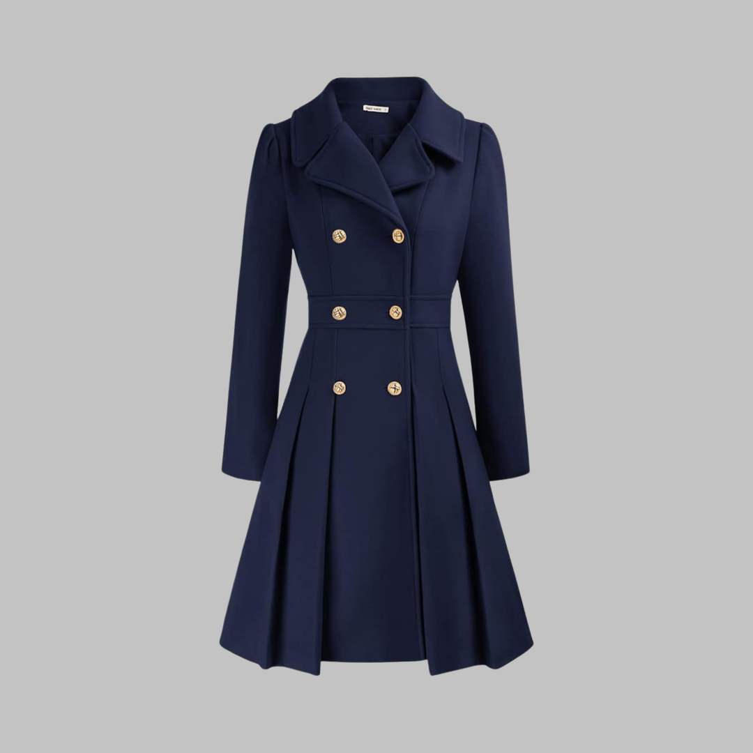 Women's Double-Breasted Longline Coat - Dark Blue
