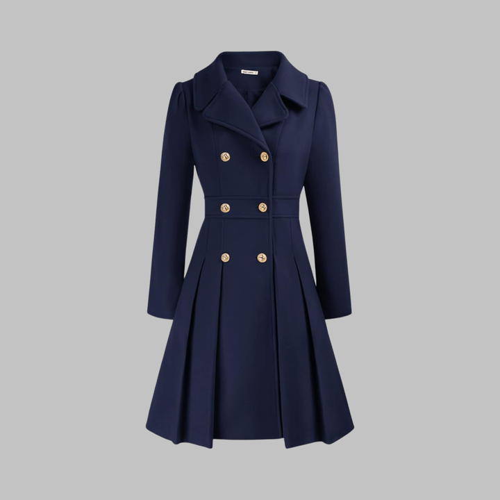 Women's Double-Breasted Longline Coat - Dark Blue